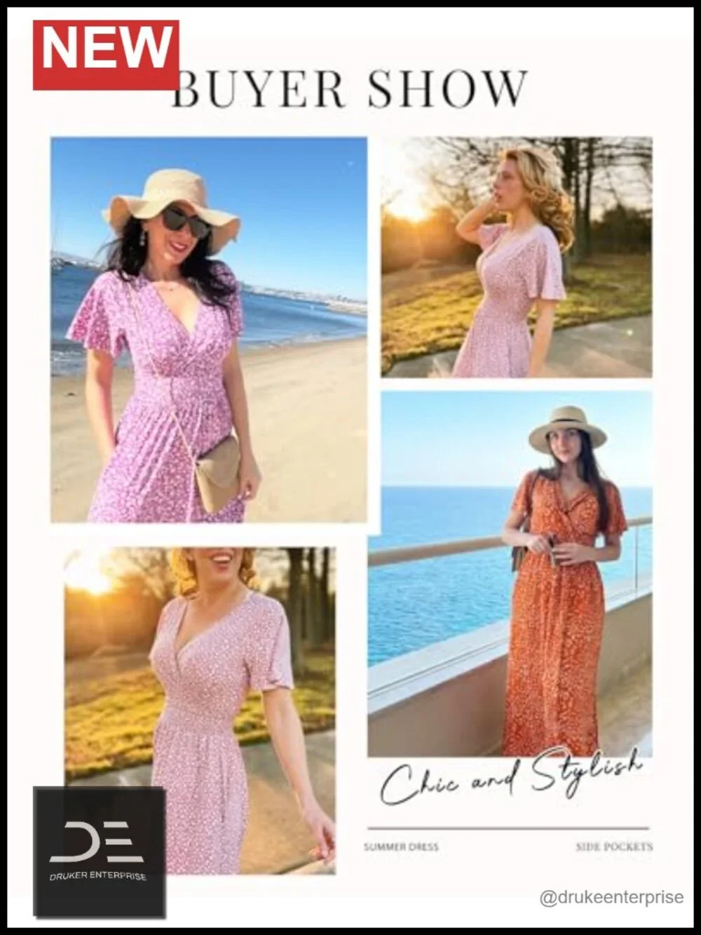 Floral V-Neck Maxi Dress with Pockets Boho Beach Vacation Summer